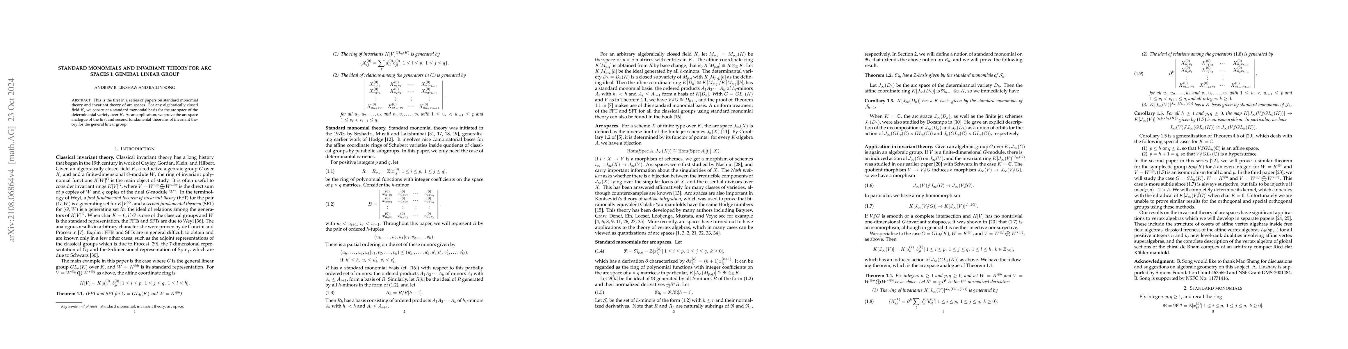 Thumbnail for Standard monomials and invariant theory for arc spaces I: general linear
  group