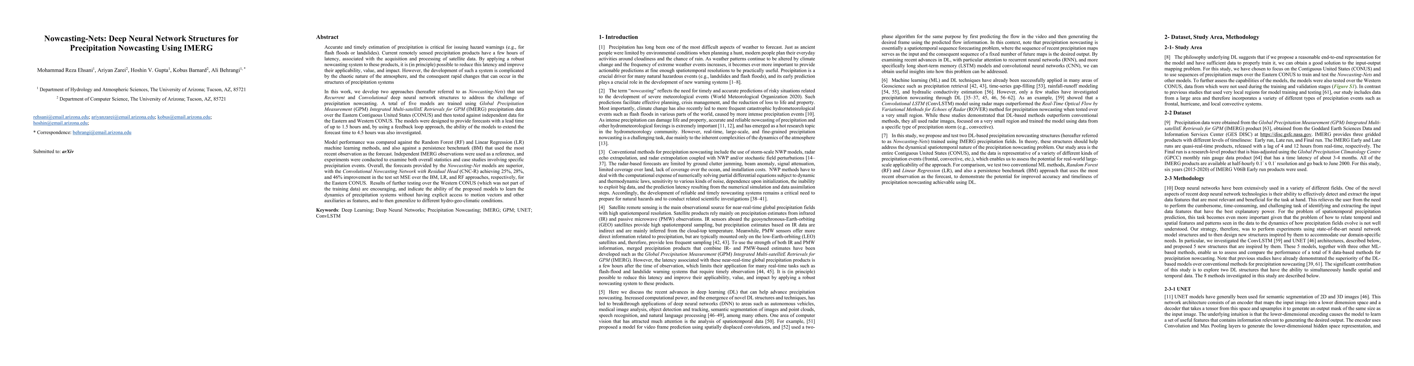 Thumbnail for Nowcasting-Nets: Deep Neural Network Structures for Precipitation
  Nowcasting Using IMERG