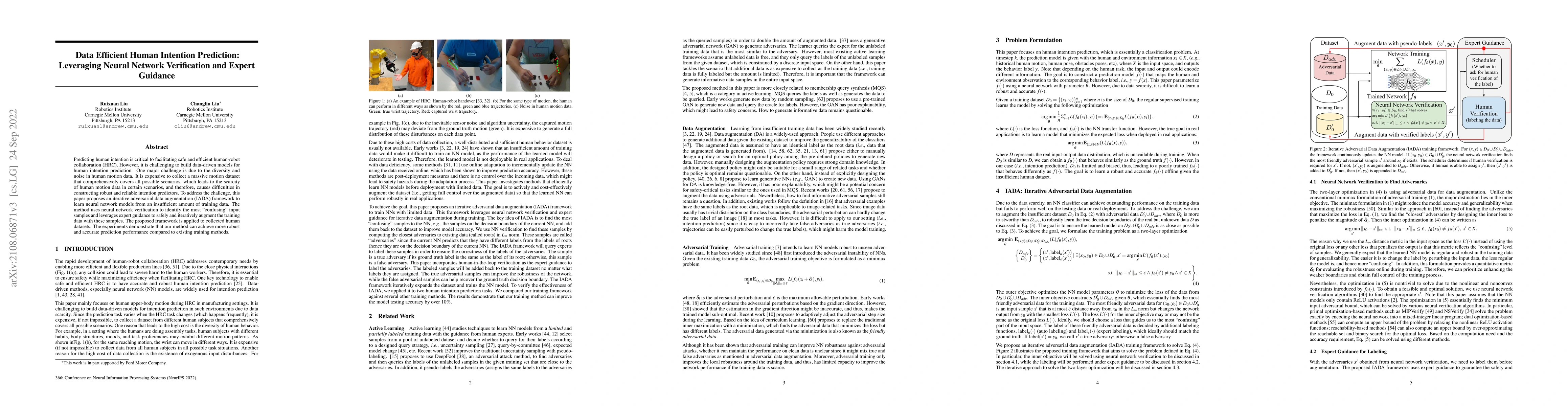 Thumbnail for Data Efficient Human Intention Prediction: Leveraging Neural Network
  Verification and Expert Guidance