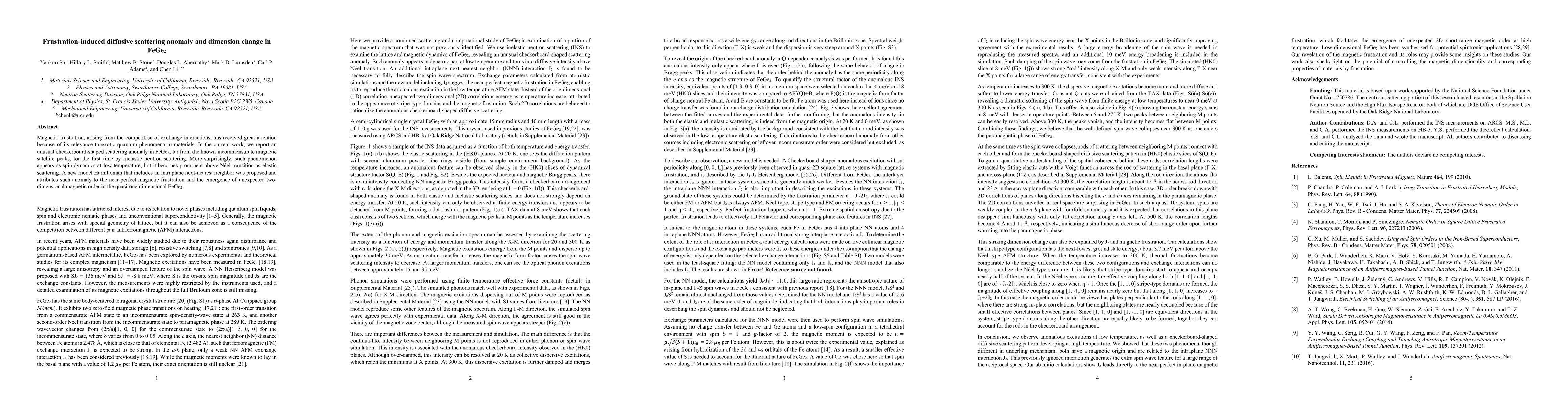 Thumbnail for Frustration-induced diffusive scattering anomaly and dimension change in
  $\rm FeGe_2$