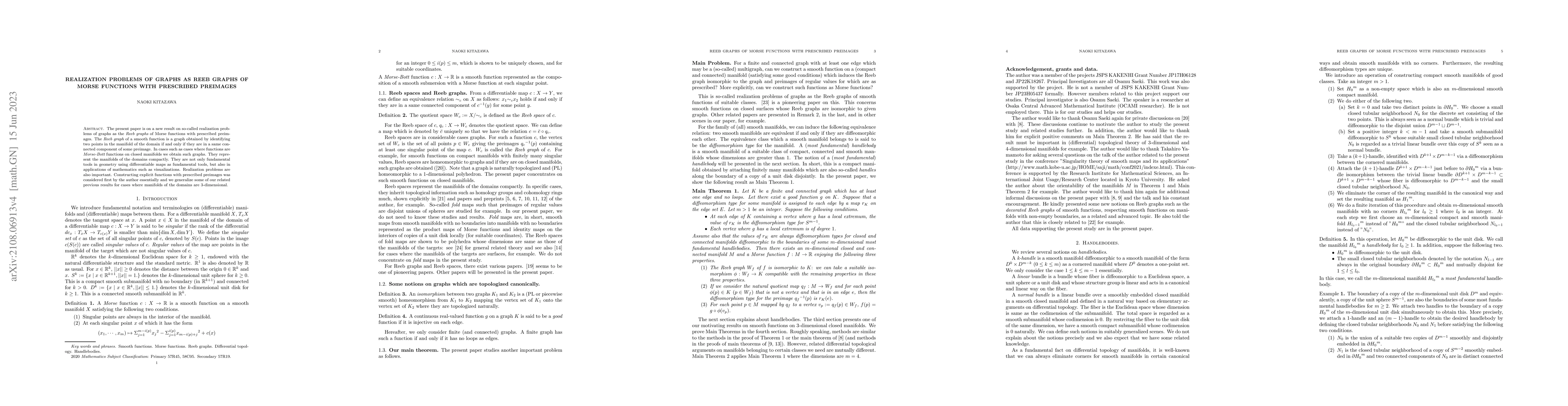 Thumbnail for Realization problems of graphs as Reeb graphs of Morse functions with
  prescribed preimages