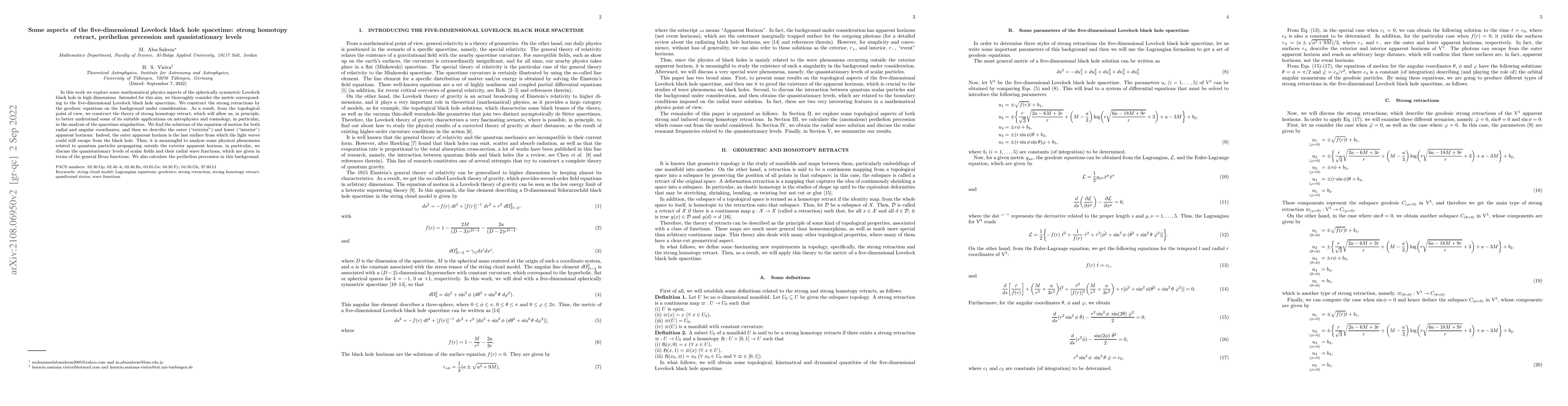 Thumbnail for Some aspects of the five-dimensional Lovelock black hole spacetime:
  strong homotopy retract, perihelion precession and quasistationary levels