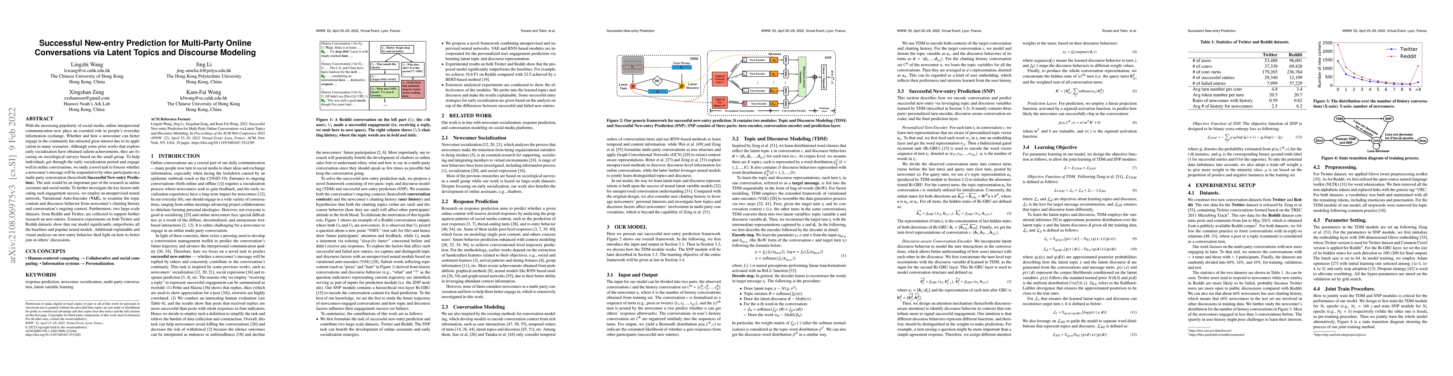 Thumbnail for Successful New-entry Prediction for Multi-Party Online Conversations via
  Latent Topics and Discourse Modeling