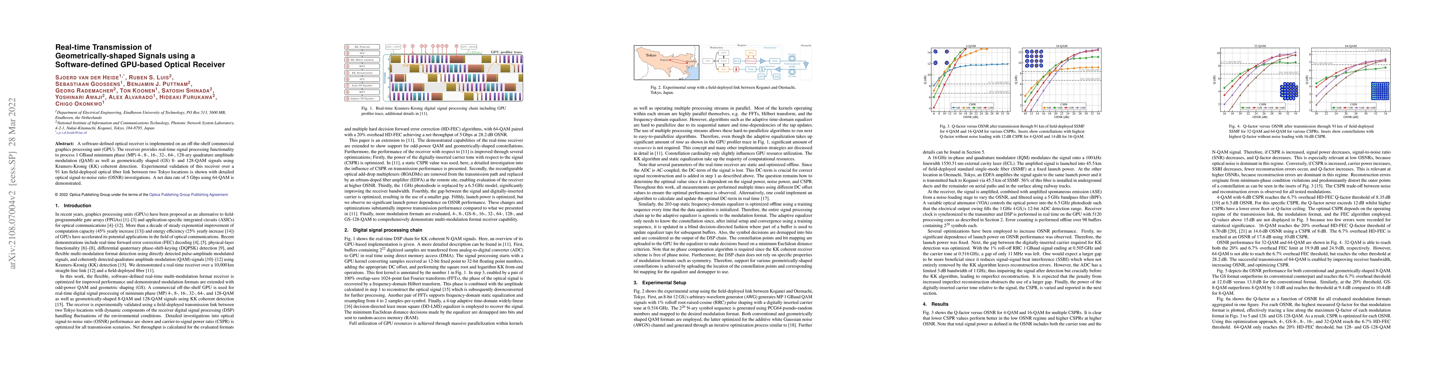 Thumbnail for Real-time Transmission of Geometrically-shaped Signals using a
  Software-defined GPU-based Optical Receiver