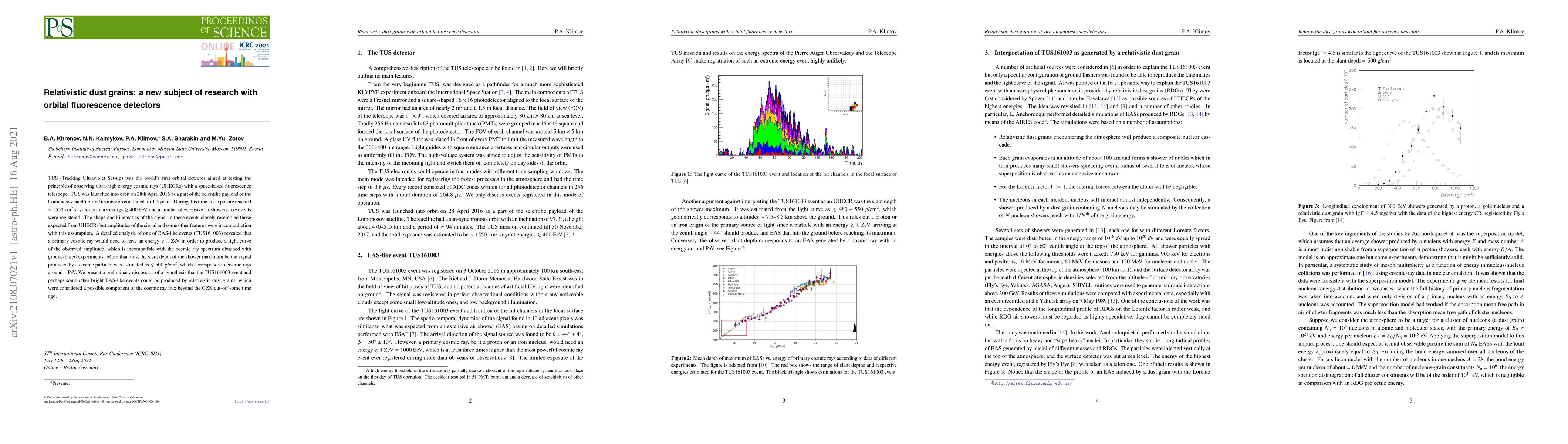 Thumbnail for Relativistic dust grains: a new subject of research with orbital
  fluorescence detectors