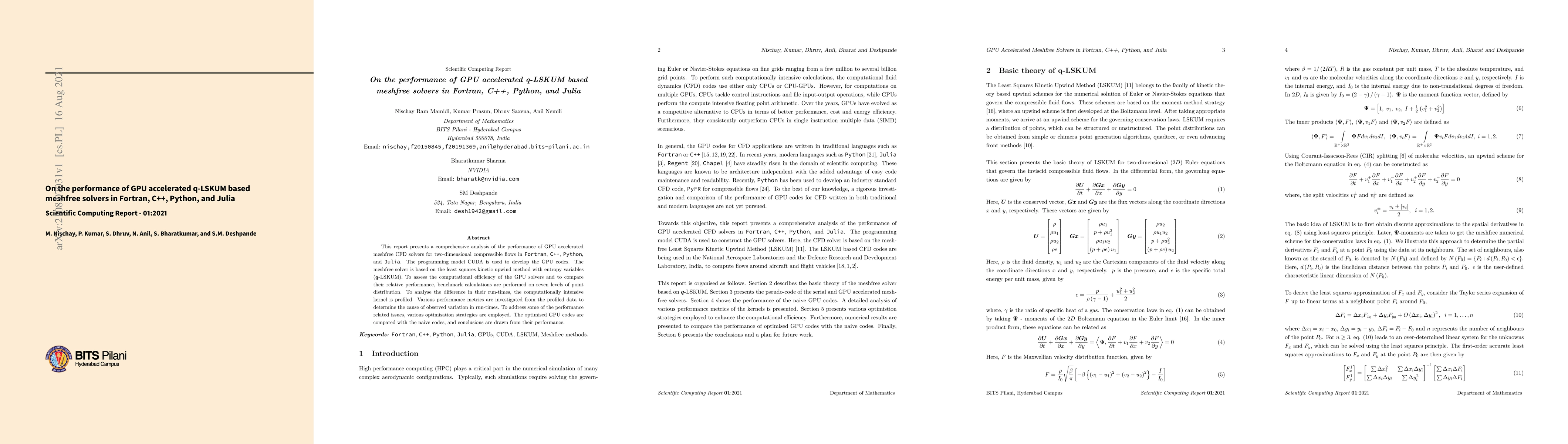 Thumbnail for On the performance of GPU accelerated q-LSKUM based meshfree solvers in
  Fortran, C++, Python, and Julia