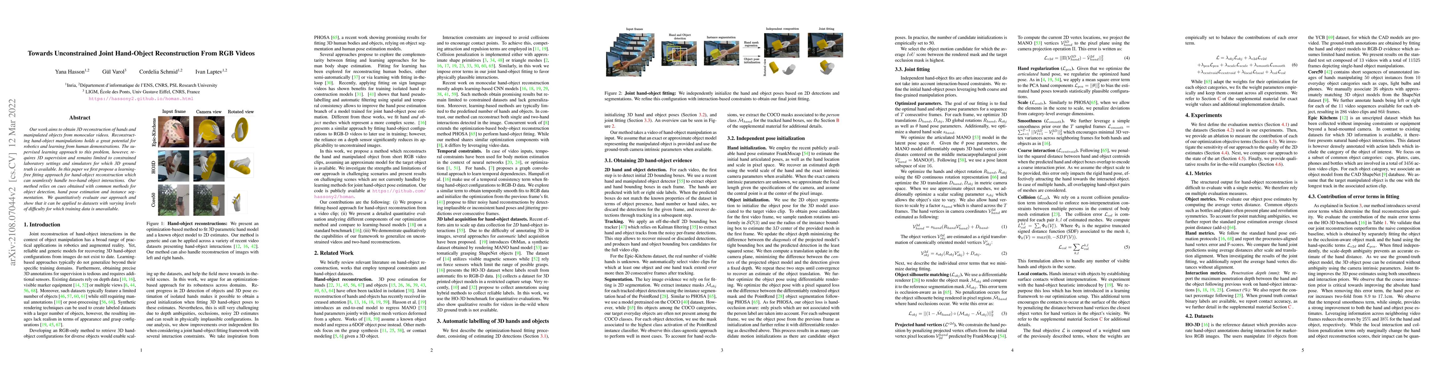 Thumbnail for Towards unconstrained joint hand-object reconstruction from RGB videos