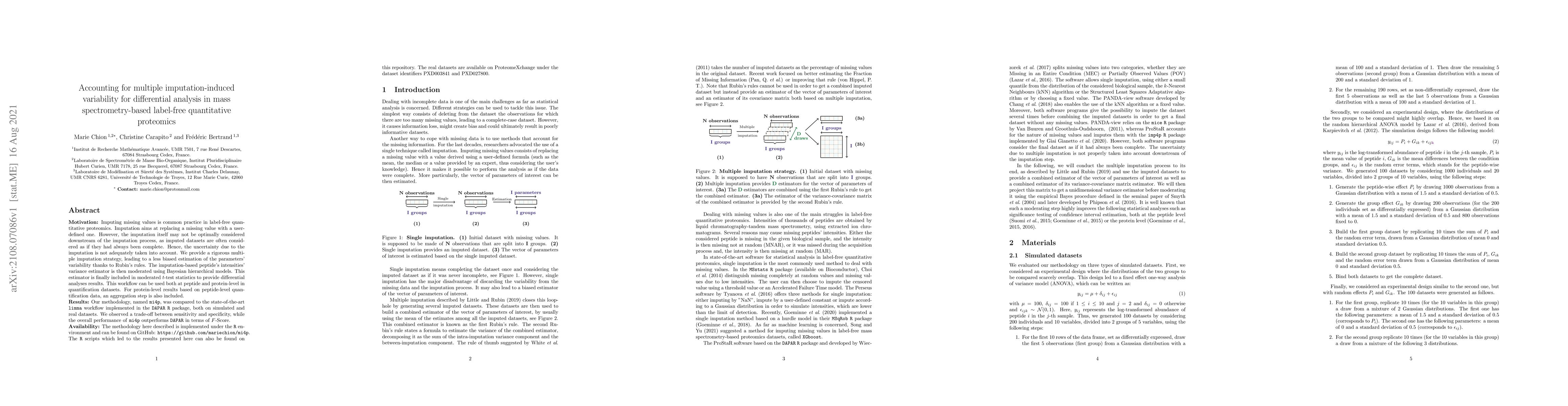 Thumbnail for Accounting for multiple imputation-induced variability for differential
  analysis in mass spectrometry-based label-free quantitative proteomics