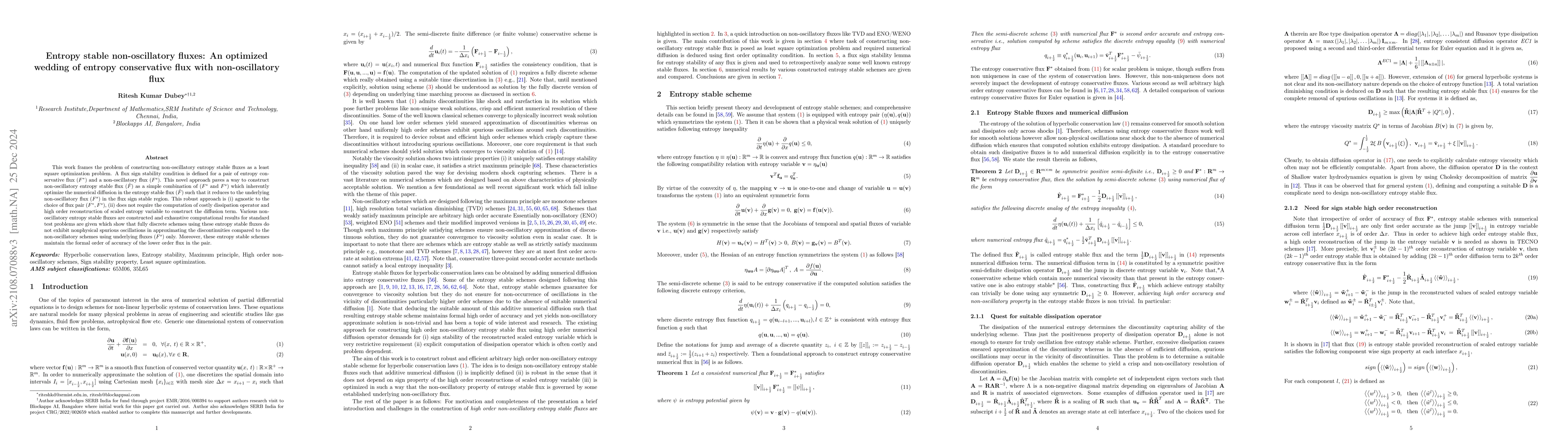 Thumbnail for Entropy stable non-oscillatory fluxes: An optimized wedding of entropy
  conservative flux with non-oscillatory flux
