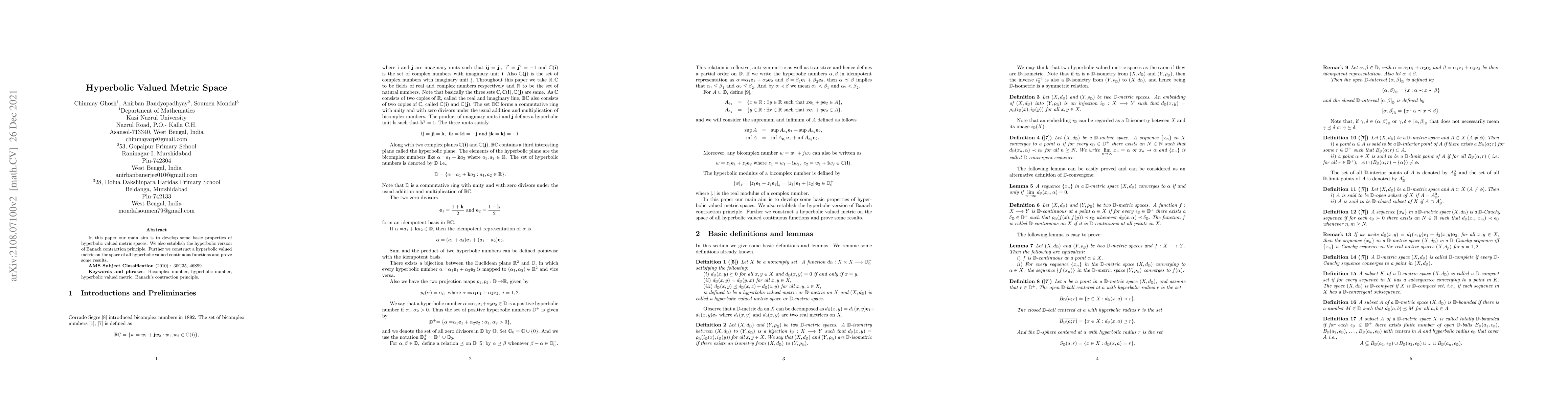 Thumbnail for Hyperbolic Valued Metric Space