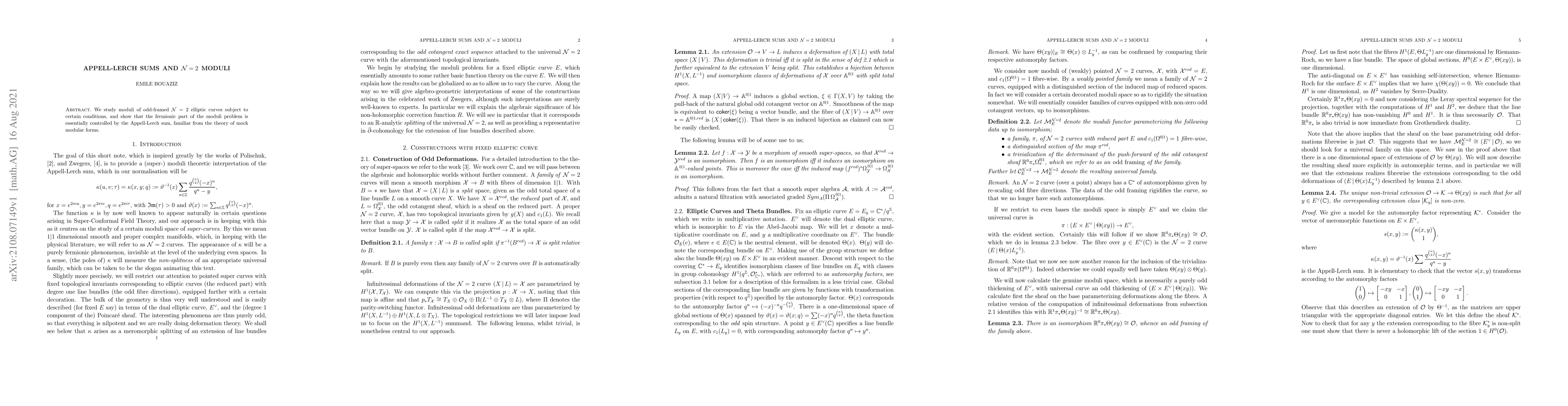 Thumbnail for Appell-Lerch Sums and N=2 Moduli