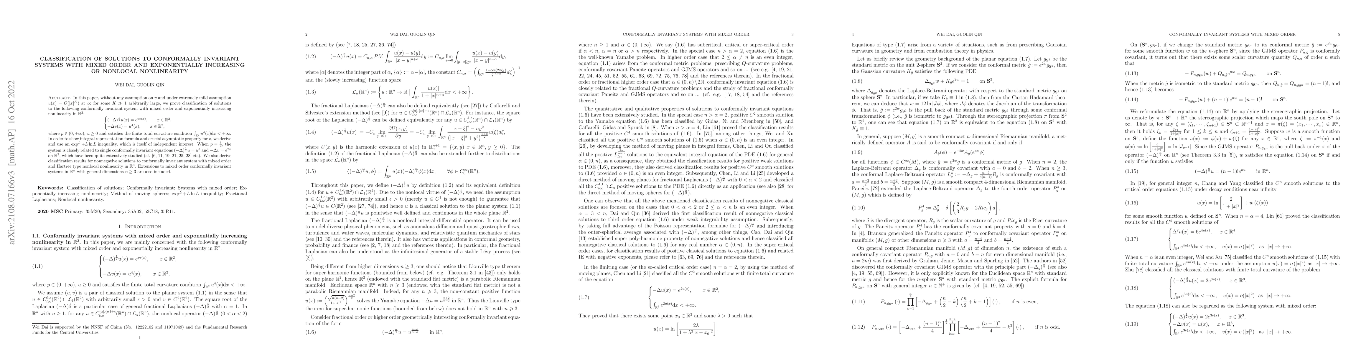 Thumbnail for Classification of solutions to conformally invariant systems with mixed
  order and exponentially increasing or nonlocal nonlinearity