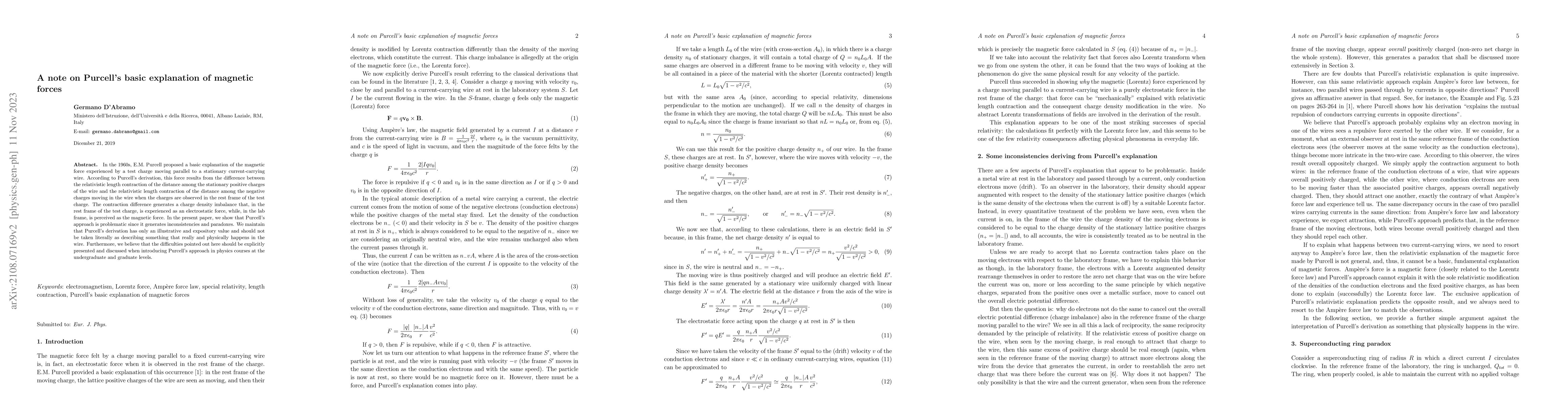 Thumbnail for A note on Purcell's basic explanation of magnetic forces