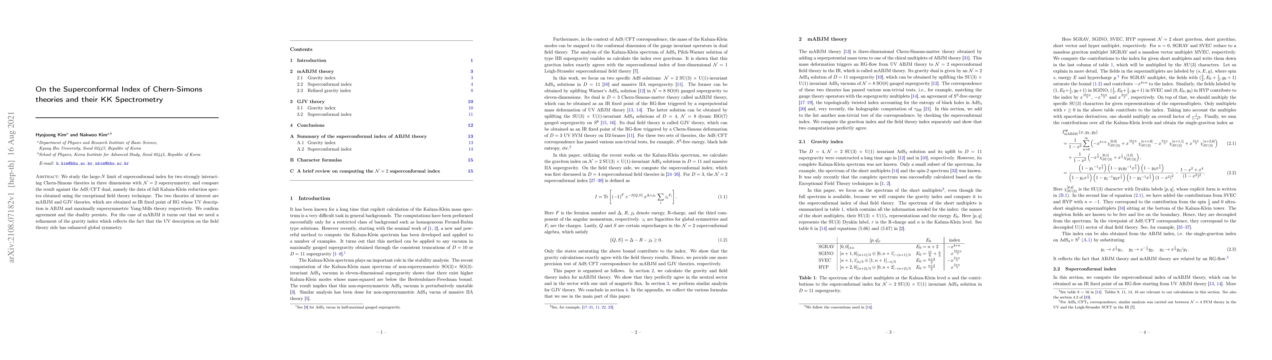 Thumbnail for On the Superconformal Index of Chern-Simons theories and their KK
  Spectrometry