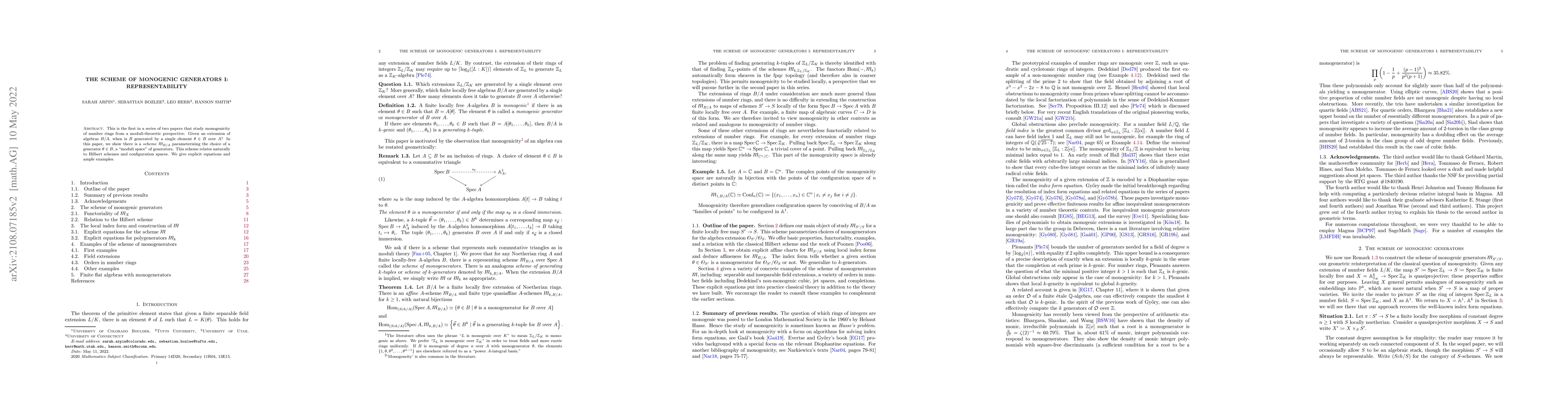 Thumbnail for The Scheme of Monogenic Generators I: Representability
