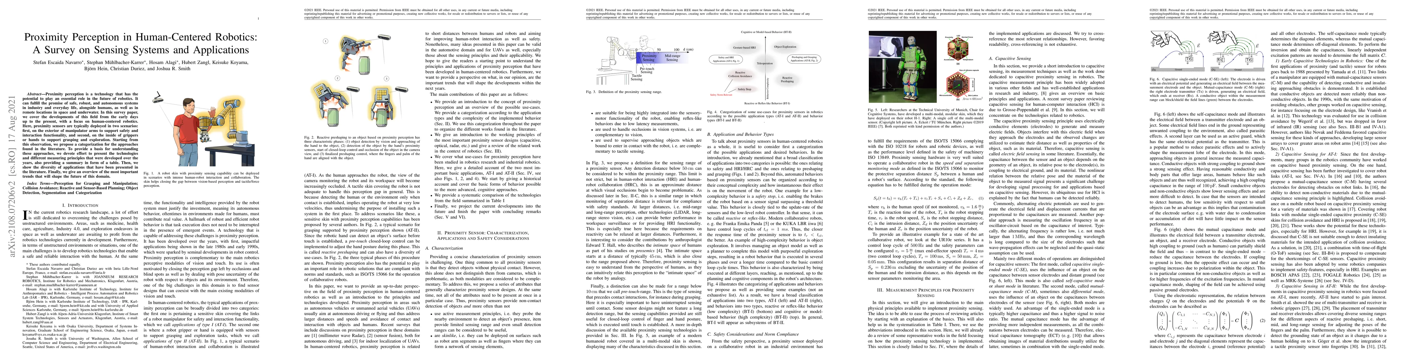Thumbnail for Proximity Perception in Human-Centered Robotics: A Survey on Sensing
  Systems and Applications