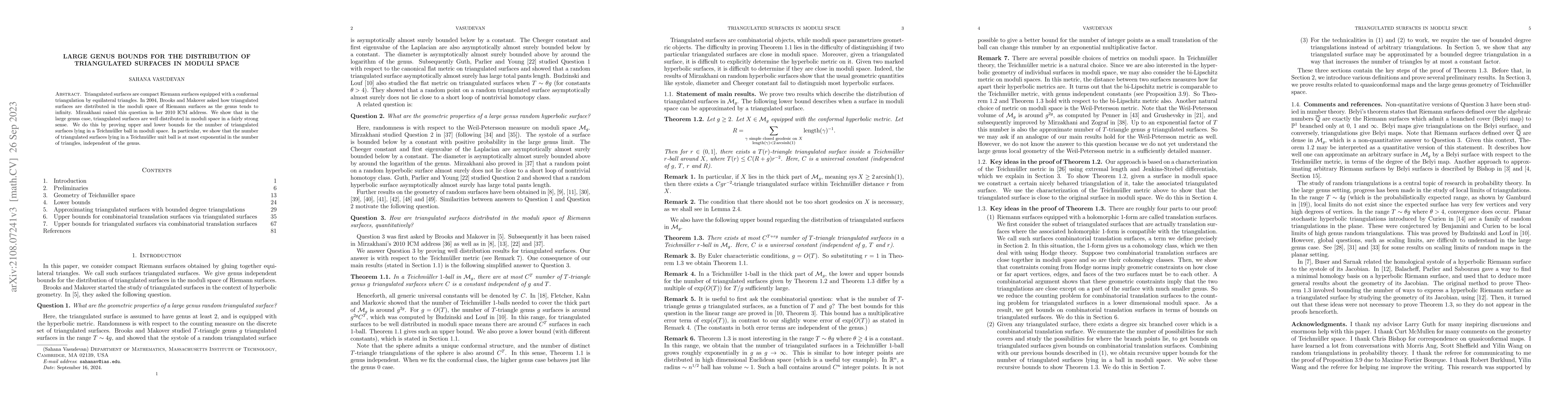 Thumbnail for Large genus bounds for the distribution of triangulated surfaces in
  moduli space