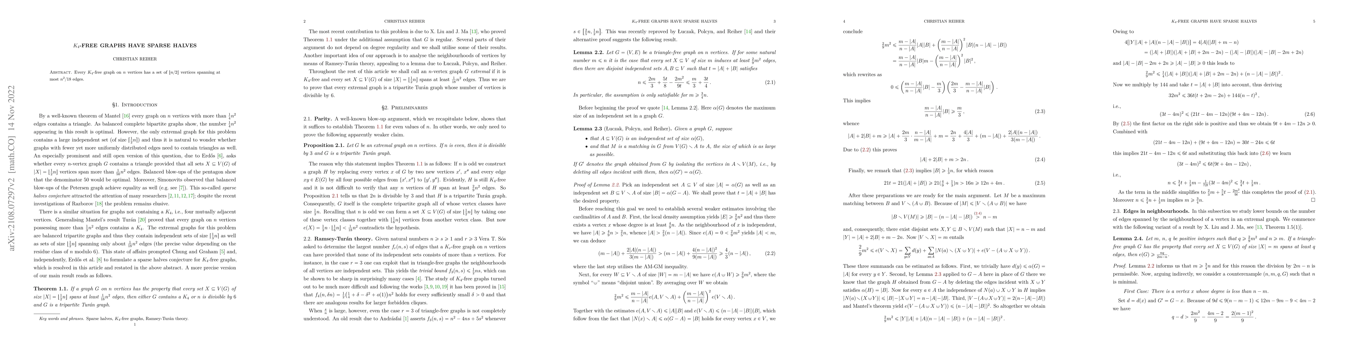 Thumbnail for K_4-free graphs have sparse halves