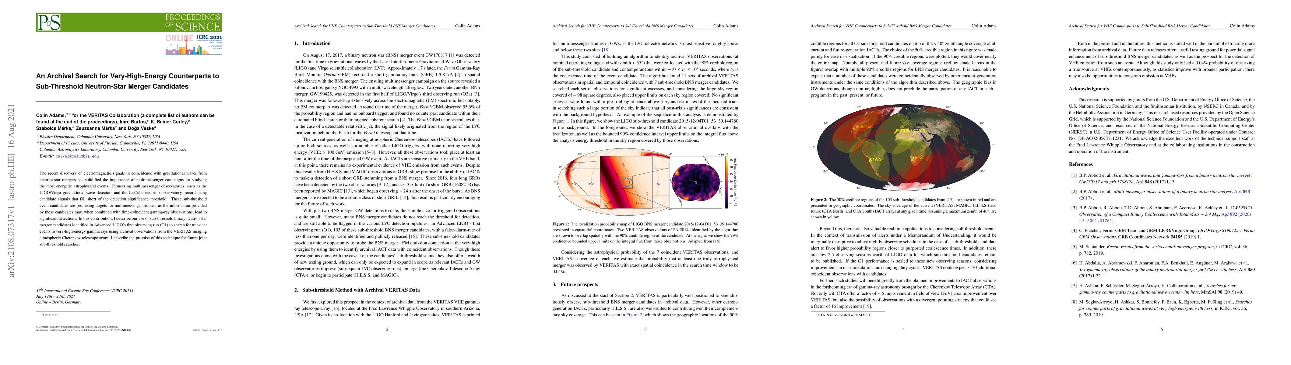 Thumbnail for An Archival Search for Very-High-Energy Counterparts to Sub-Threshold
  Neutron-Star Merger Candidates