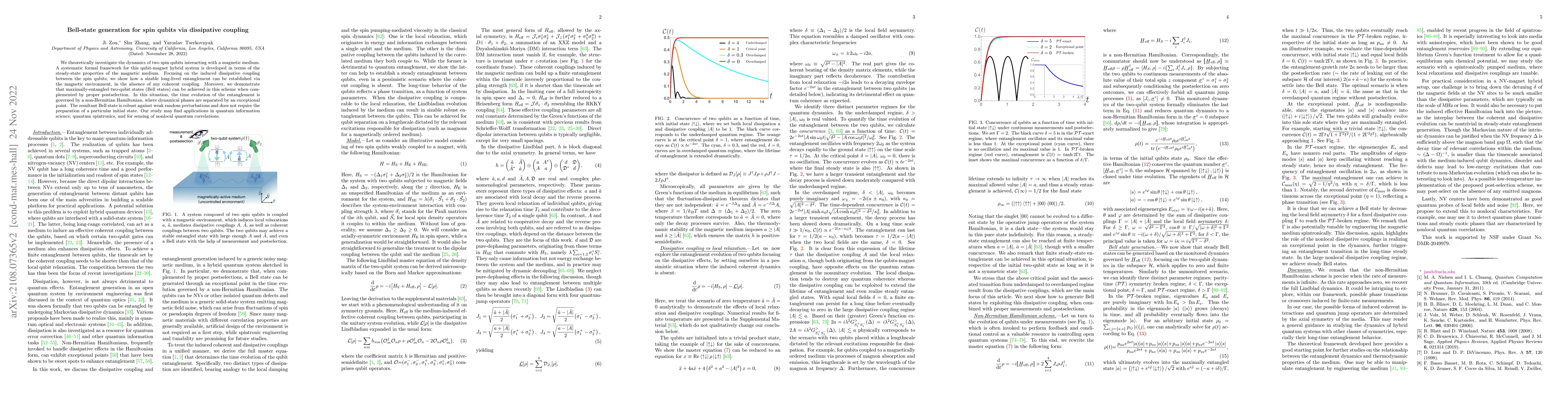 Thumbnail for Bell-state generation for spin qubits via dissipative coupling