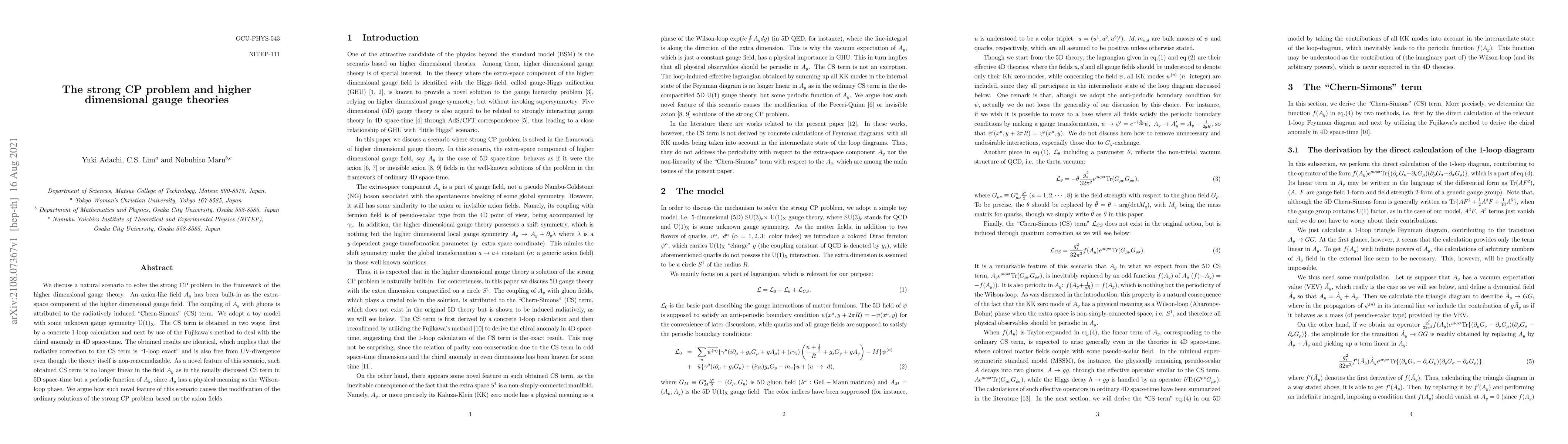 Thumbnail for The strong CP problem and higher dimensional gauge theories