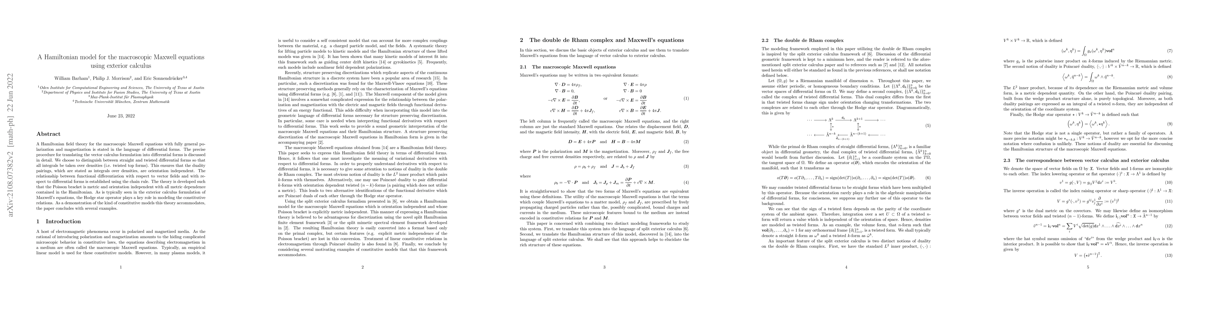 Thumbnail for A Hamiltonian model for the macroscopic Maxwell equations using exterior
  calculus