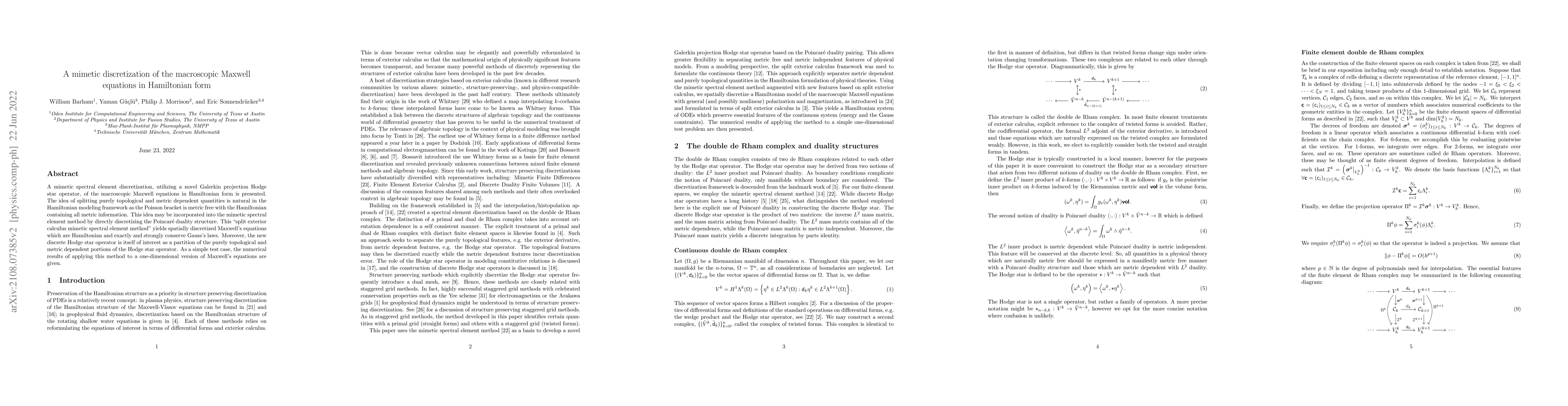 Thumbnail for A mimetic discretization of the macroscopic Maxwell equations in
  Hamiltonian form