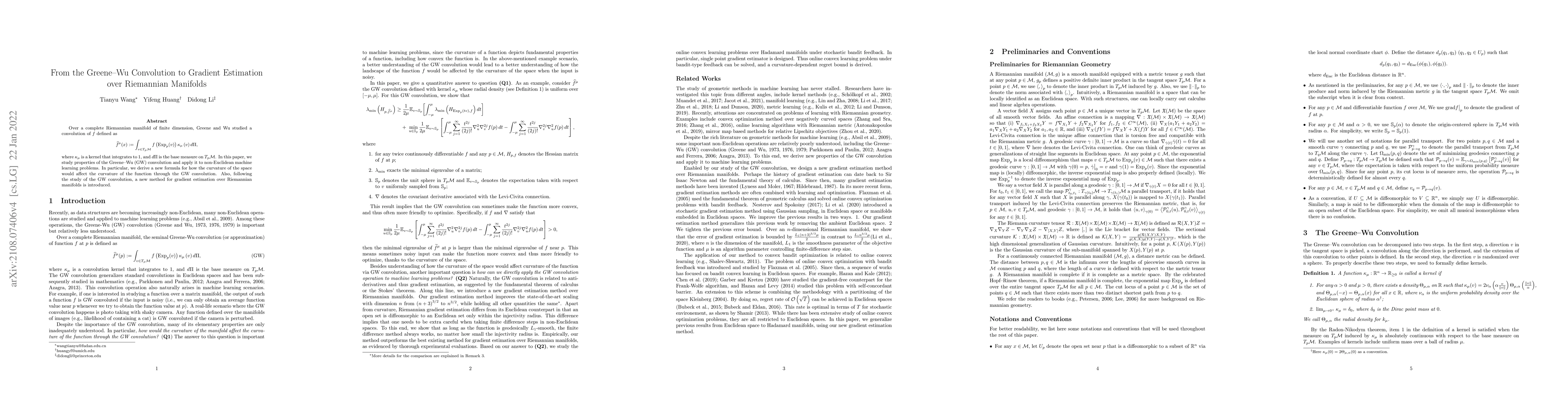 Thumbnail for From the Greene--Wu Convolution to Gradient Estimation over Riemannian
  Manifolds