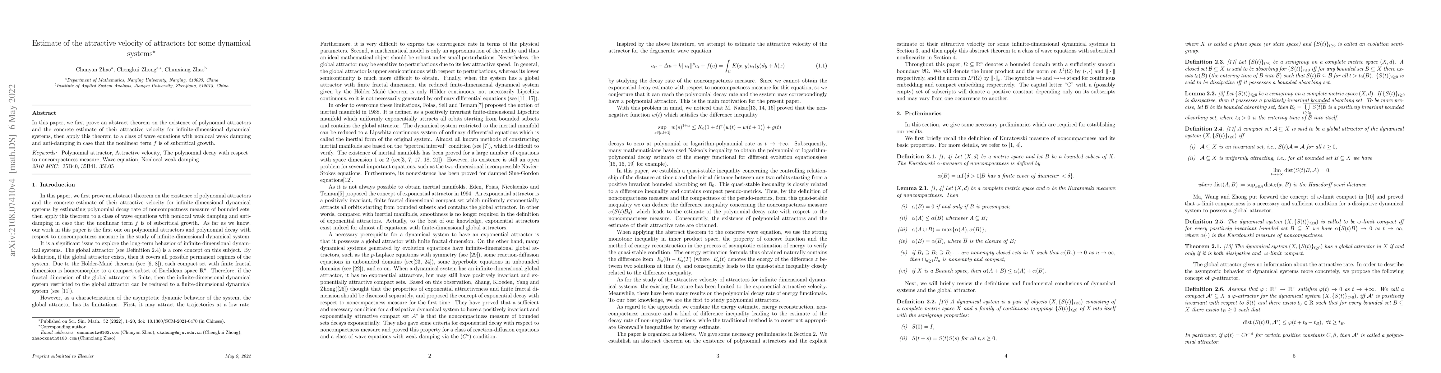 Thumbnail for Estimate of the attractive velocity of attractors for some dynamical
  systems