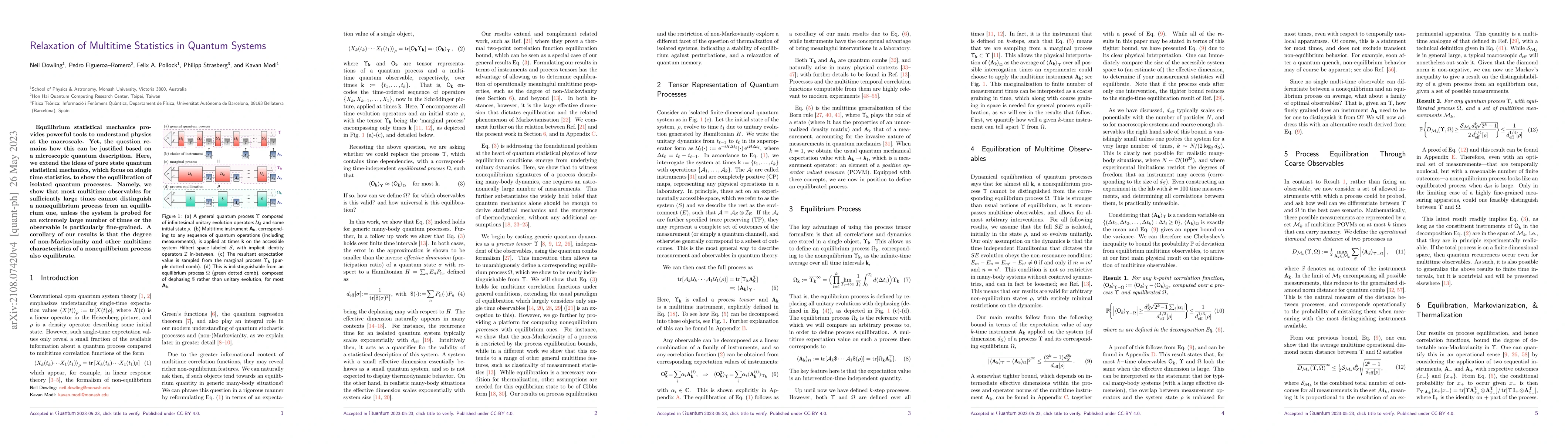 Thumbnail for Relaxation of Multitime Statistics in Quantum Systems