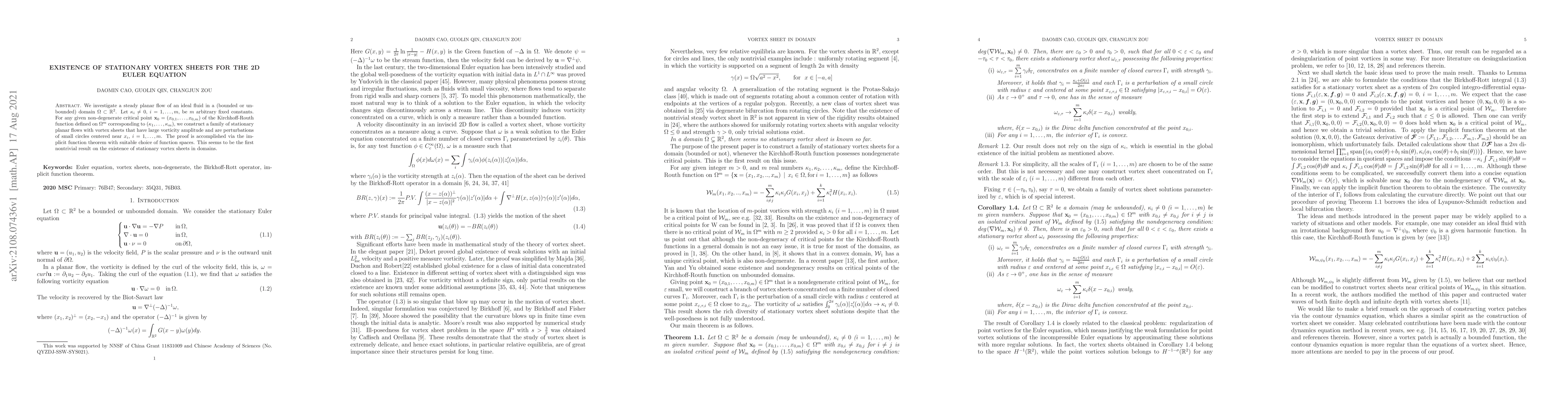 Thumbnail for Existence of stationary vortex sheets for the 2D Euler equation