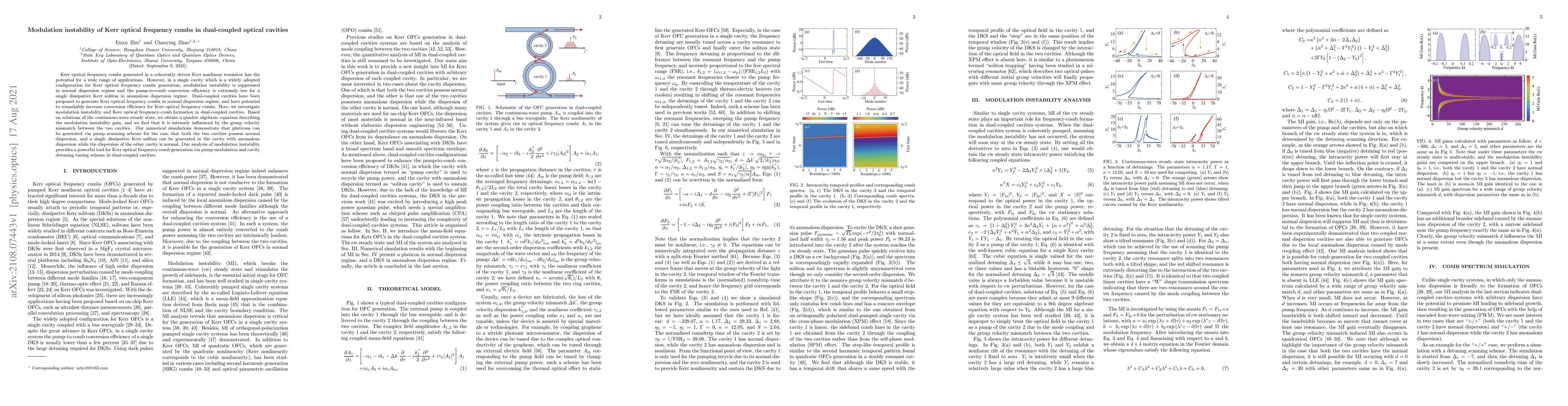 Thumbnail for Modulation instability of Kerr optical frequency combs in dual-coupled
  optical cavities