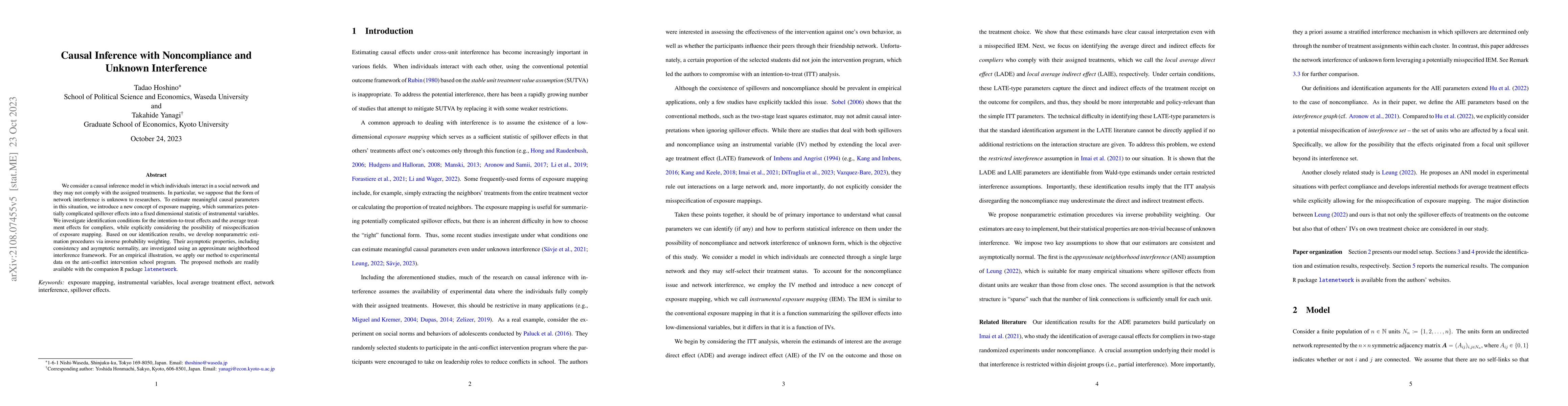 Thumbnail for Causal Inference with Noncompliance and Unknown Interference