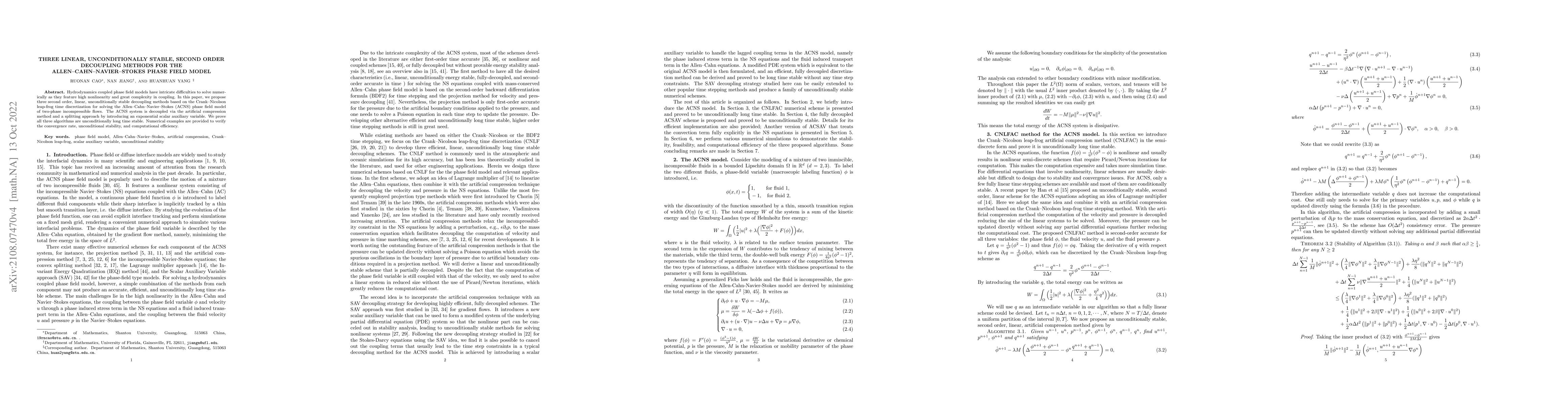 Thumbnail for Three linear, unconditionally stable, second order decoupling methods
  for the Allen--Cahn--Navier--Stokes phase field model