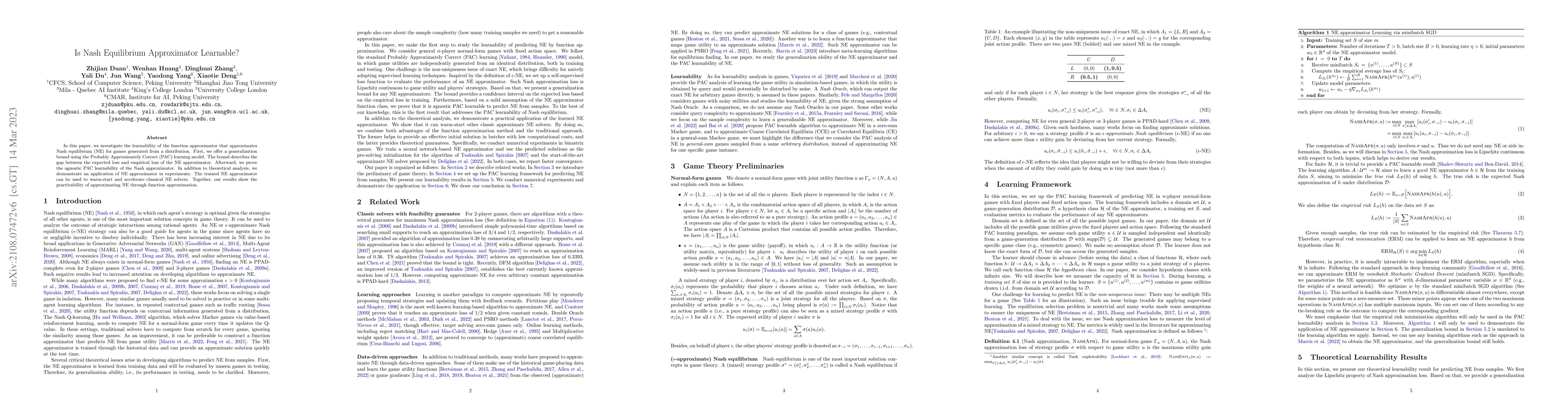 Thumbnail for Is Nash Equilibrium Approximator Learnable?