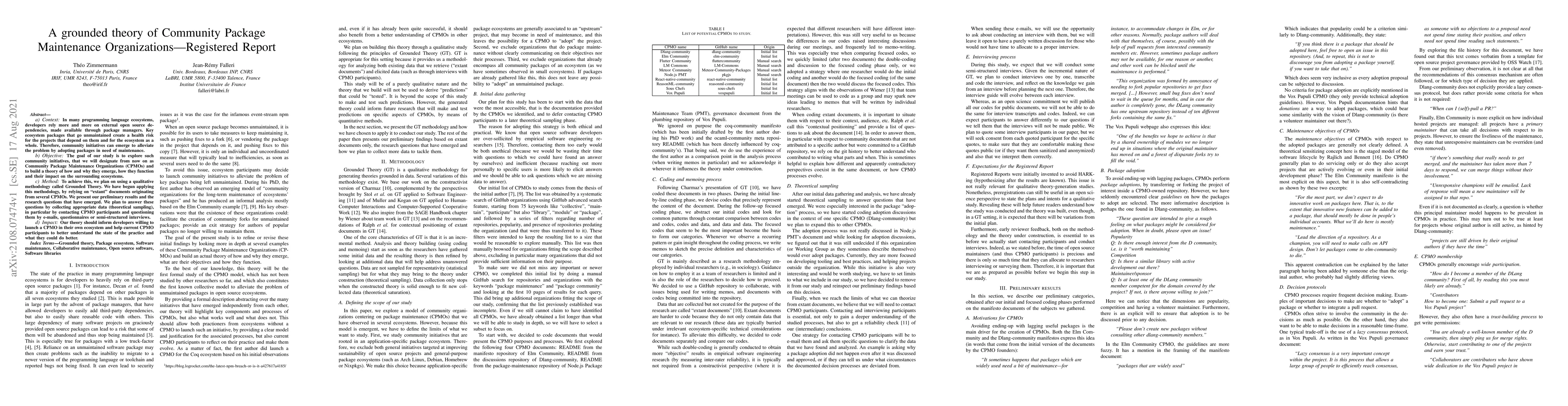 Thumbnail for A grounded theory of Community Package Maintenance
  Organizations-Registered Report