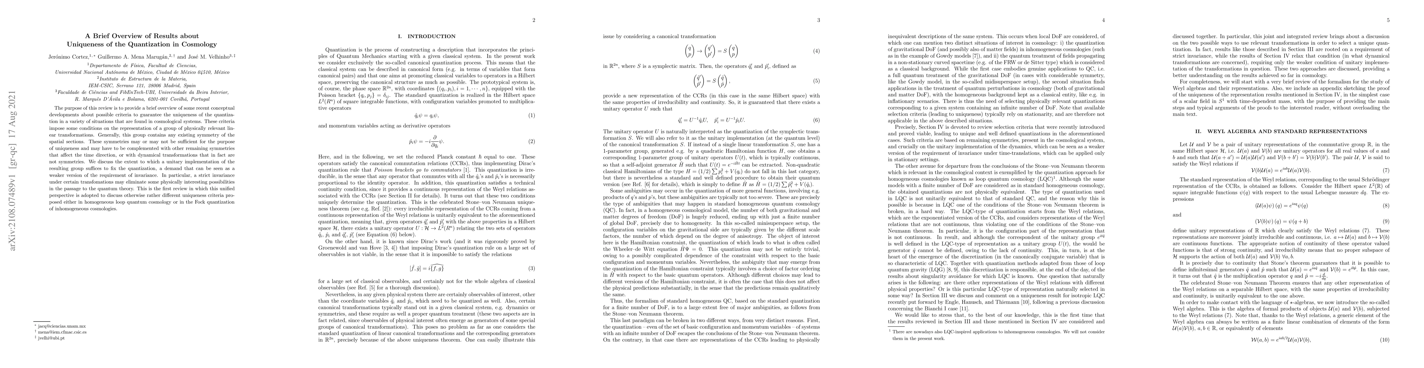Thumbnail for A Brief Overview of Results about Uniqueness of the Quantization in
  Cosmology