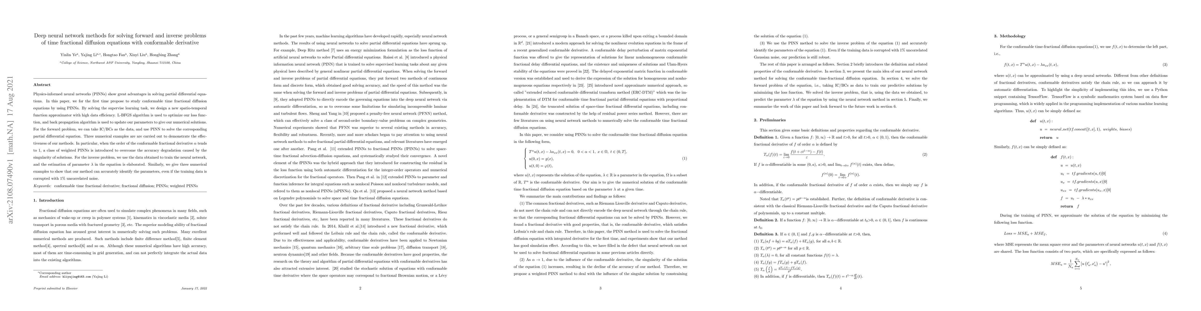 Thumbnail for Deep neural network methods for solving forward and inverse problems of
  time fractional diffusion equations with conformable derivative