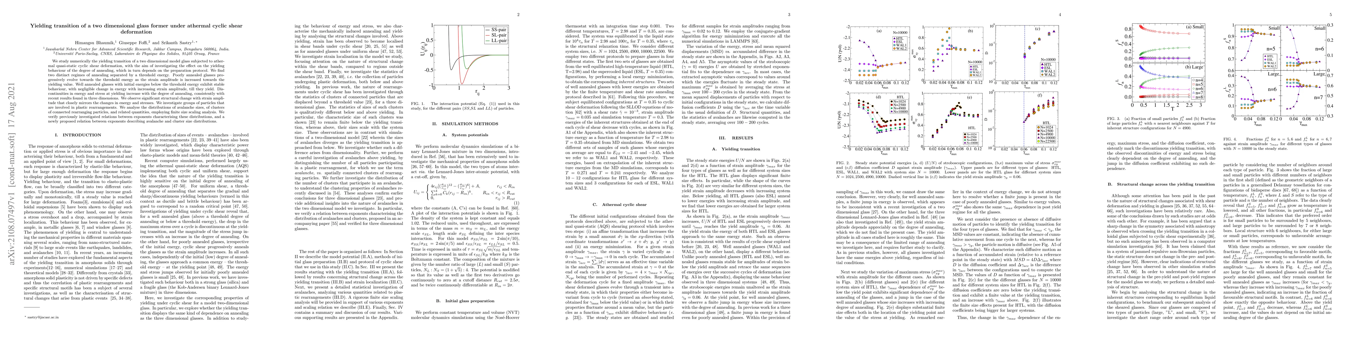 Thumbnail for Yielding transition of a two dimensional glass former under athermal
  cyclic shear deformation