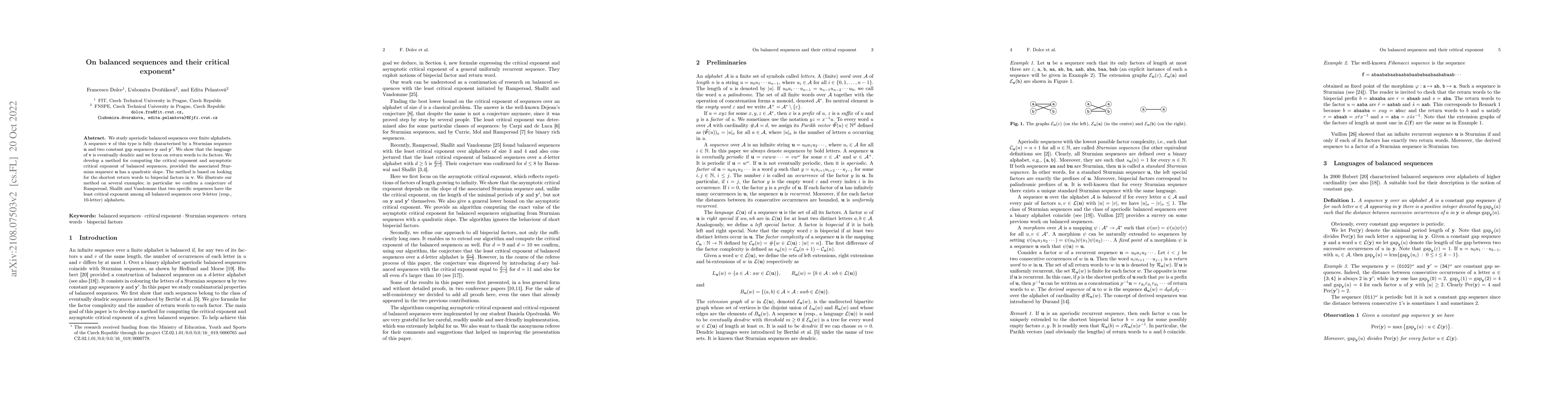 Thumbnail for On balanced sequences and their critical exponent
