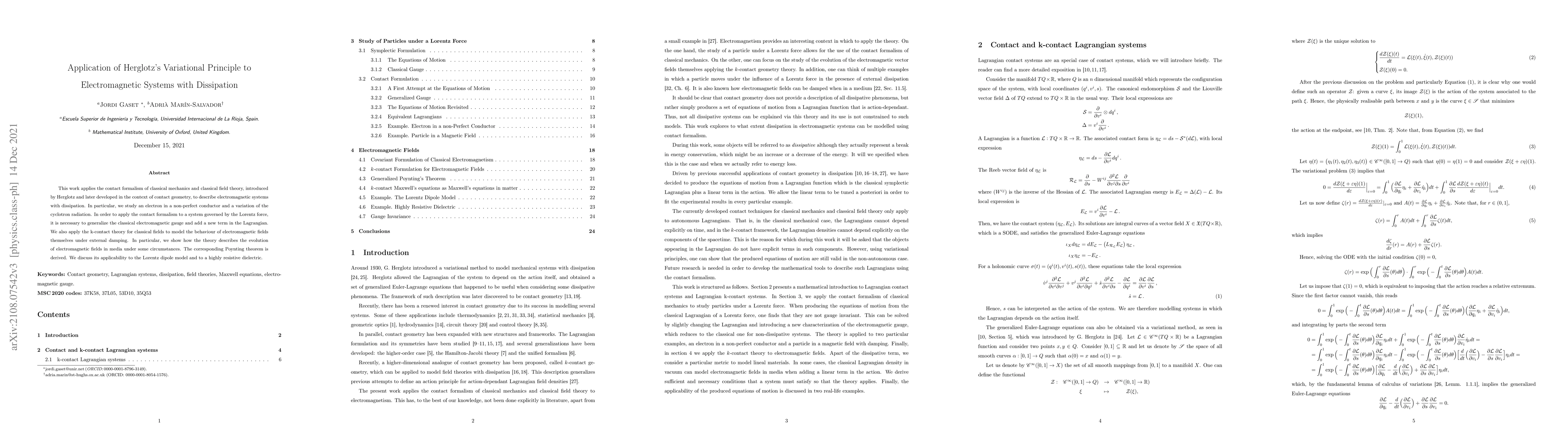 Thumbnail for Application of Herglotz's Variational Principle to Electromagnetic
  Systems with Dissipation