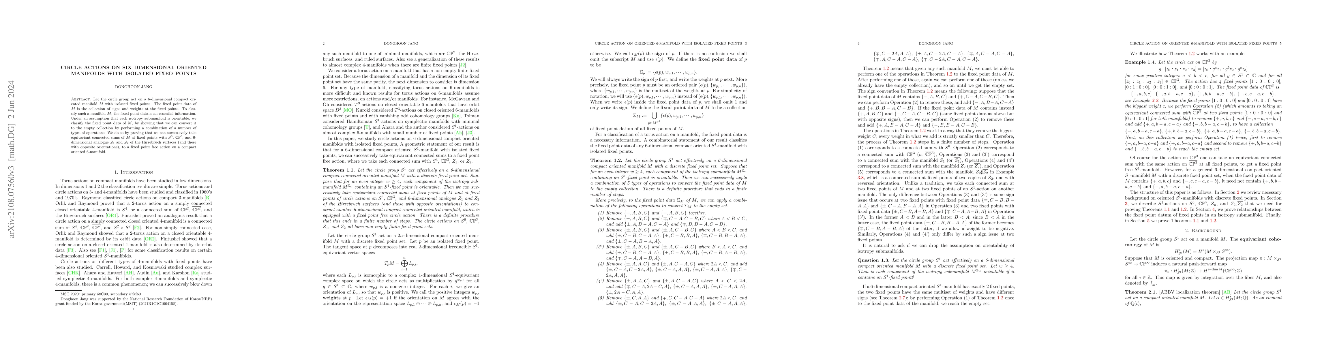 Thumbnail for Circle actions on six dimensional oriented manifolds with isolated fixed
  points