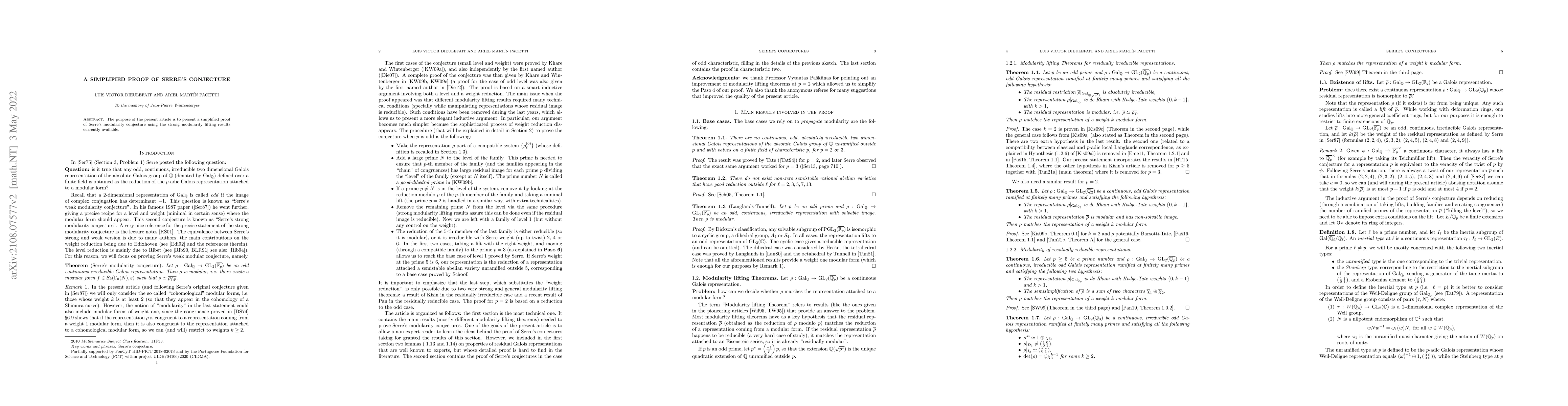 Thumbnail for A simplified proof of Serre's Conjectures