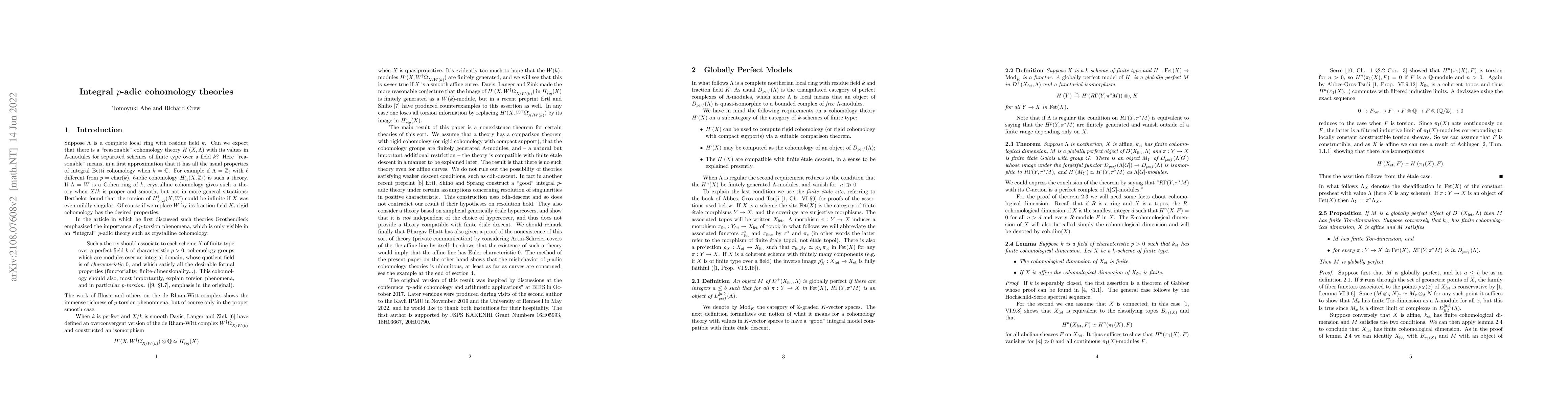Thumbnail for Integral $p$-adic cohomology theories