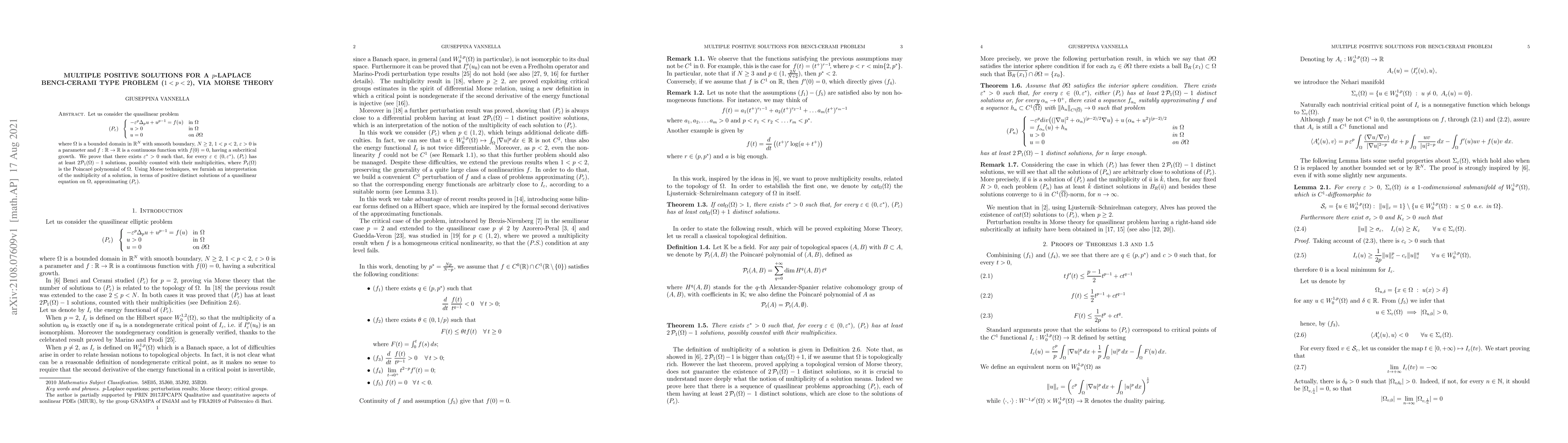 Thumbnail for Multiple positive solutions for a p-Laplace Benci-Cerami type problem
  (1<p<2), via Morse theory