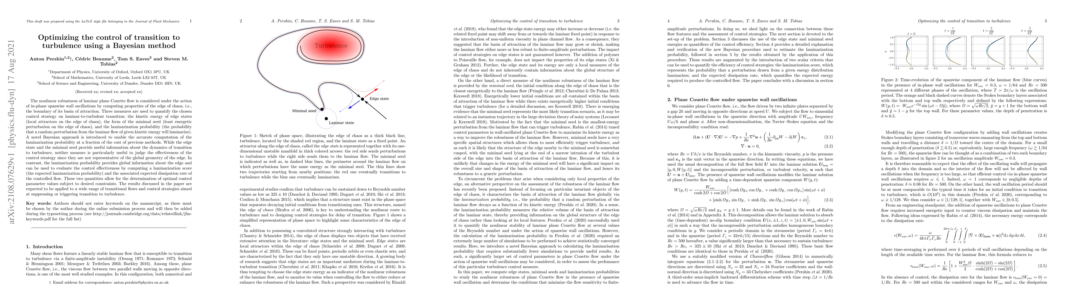 Thumbnail for Optimizing the control of transition to turbulence using a Bayesian
  method