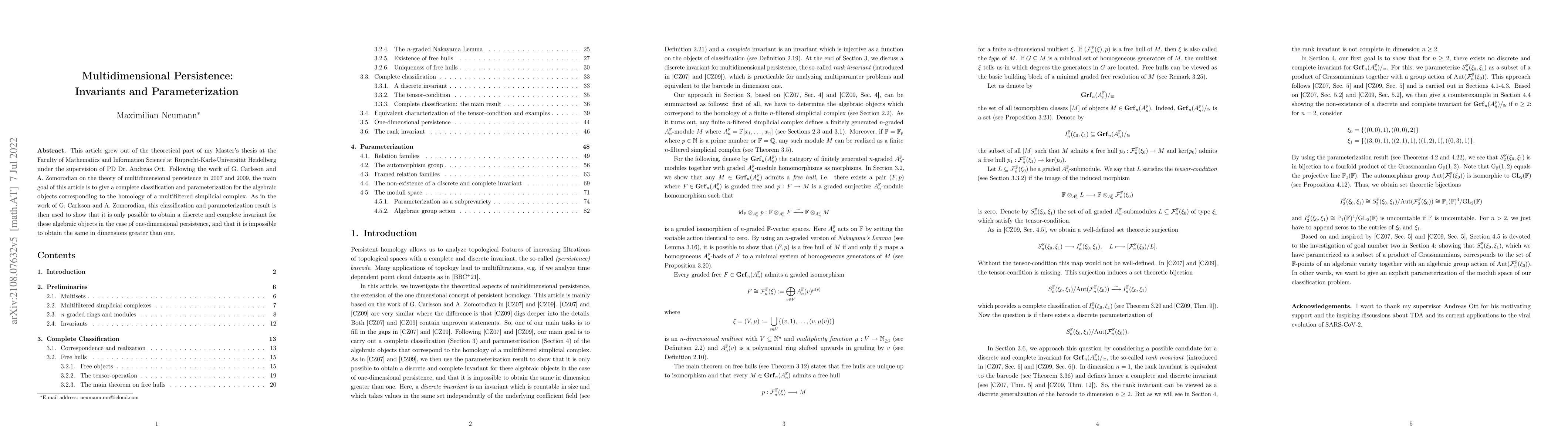 Thumbnail for Multidimensional Persistence: Invariants and Parameterization