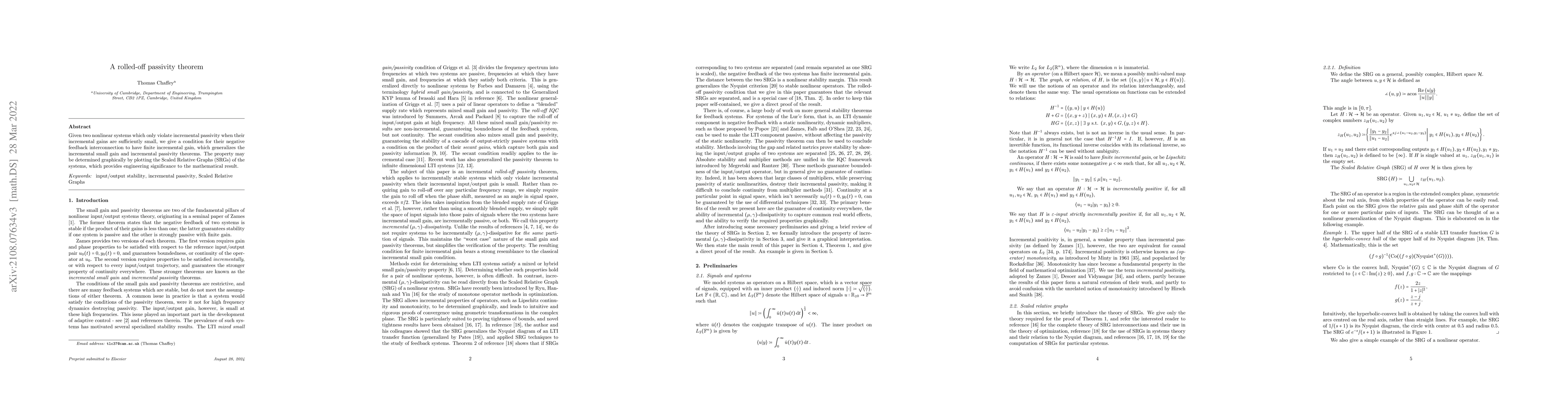 Thumbnail for A rolled-off passivity theorem