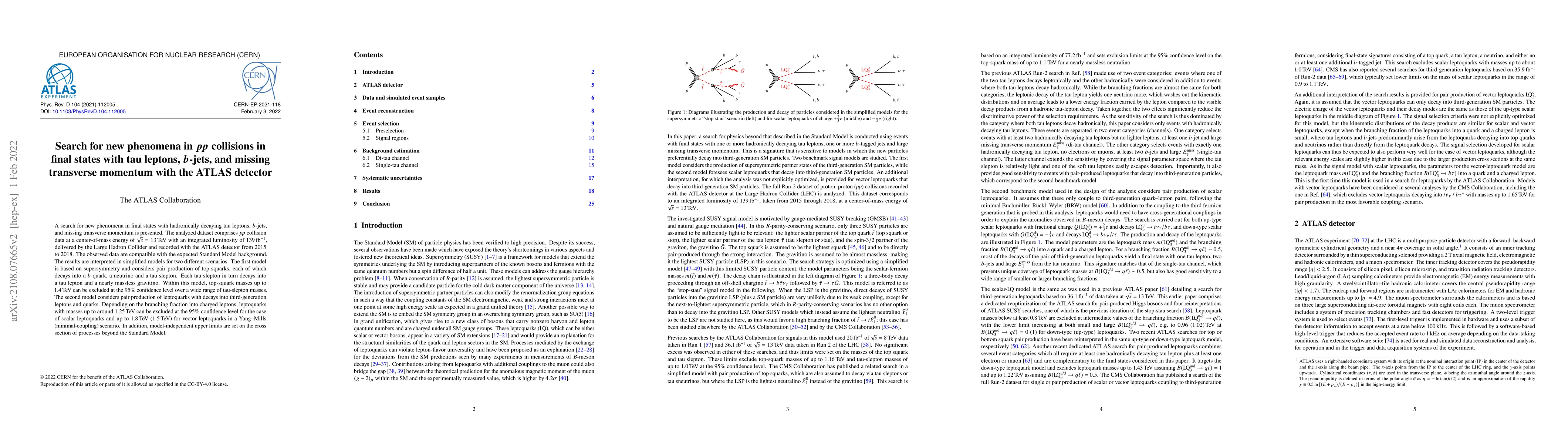 Thumbnail for Search for new phenomena in $pp$ collisions in final states with tau
  leptons, $b$-jets, and missing transverse momentum with the ATLAS detector