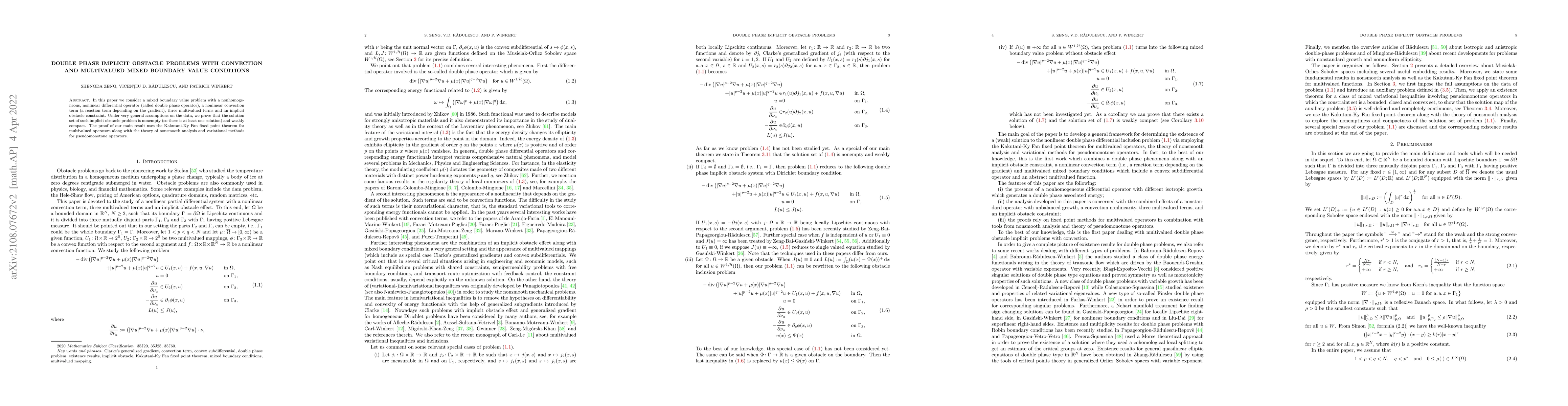 Thumbnail for Double phase implicit obstacle problems with convection and multivalued
  mixed boundary value conditions